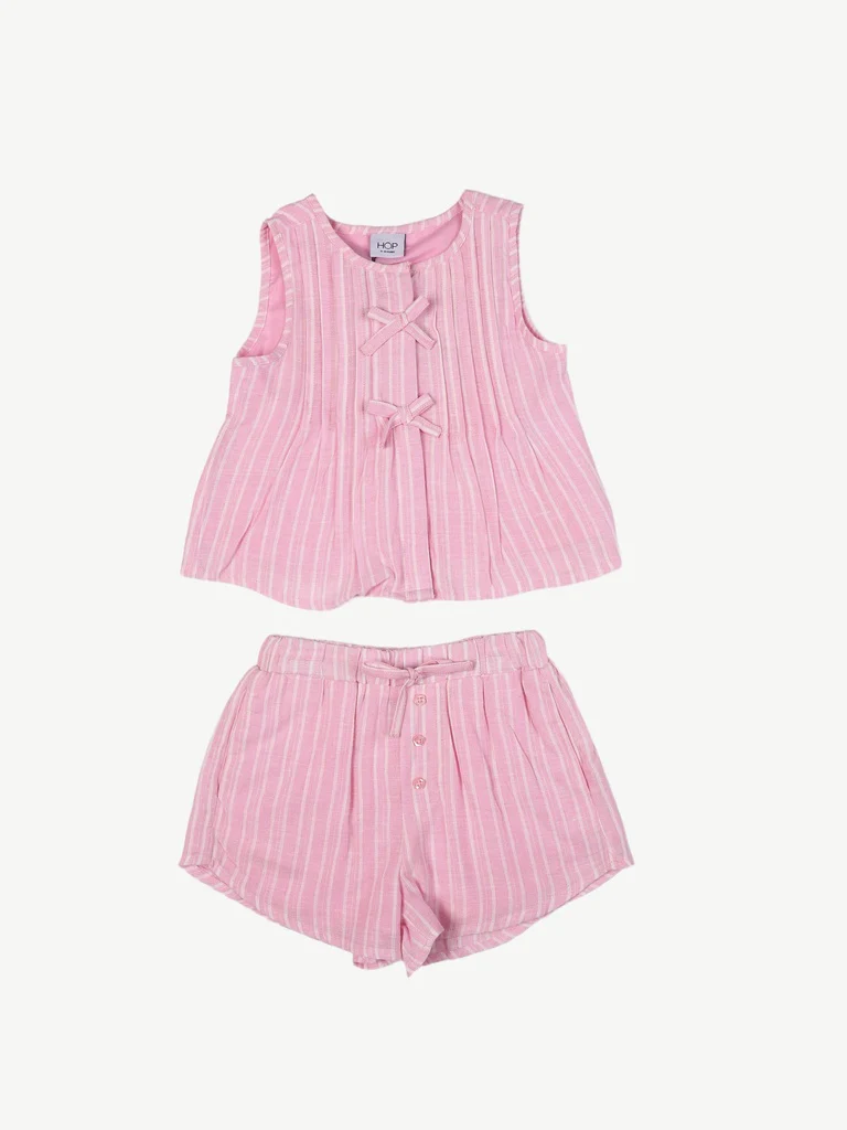 HOP Kids Girls Pink Cotton-Blend Top and Shorts Set - Image 3