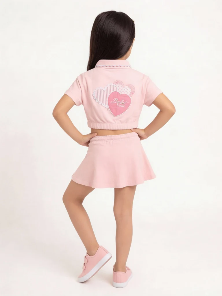 HOP Kids Girls Pink Cotton High-Rise T-Shirt and Skirt Set - Image 2