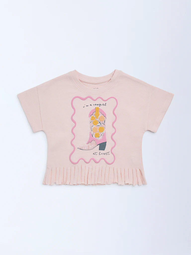 HOP Kids Girls Pink Embellished Cotton Top - Image 3