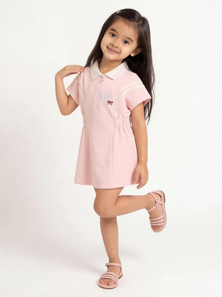 HOP Kids Girls Pink Embroidered Cotton-Blend A-Line Dress