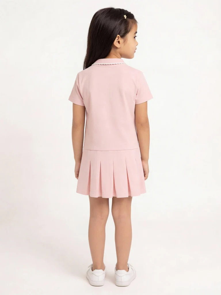 HOP Kids Girls Pink Embroidered Cotton Polo Dress - Image 2