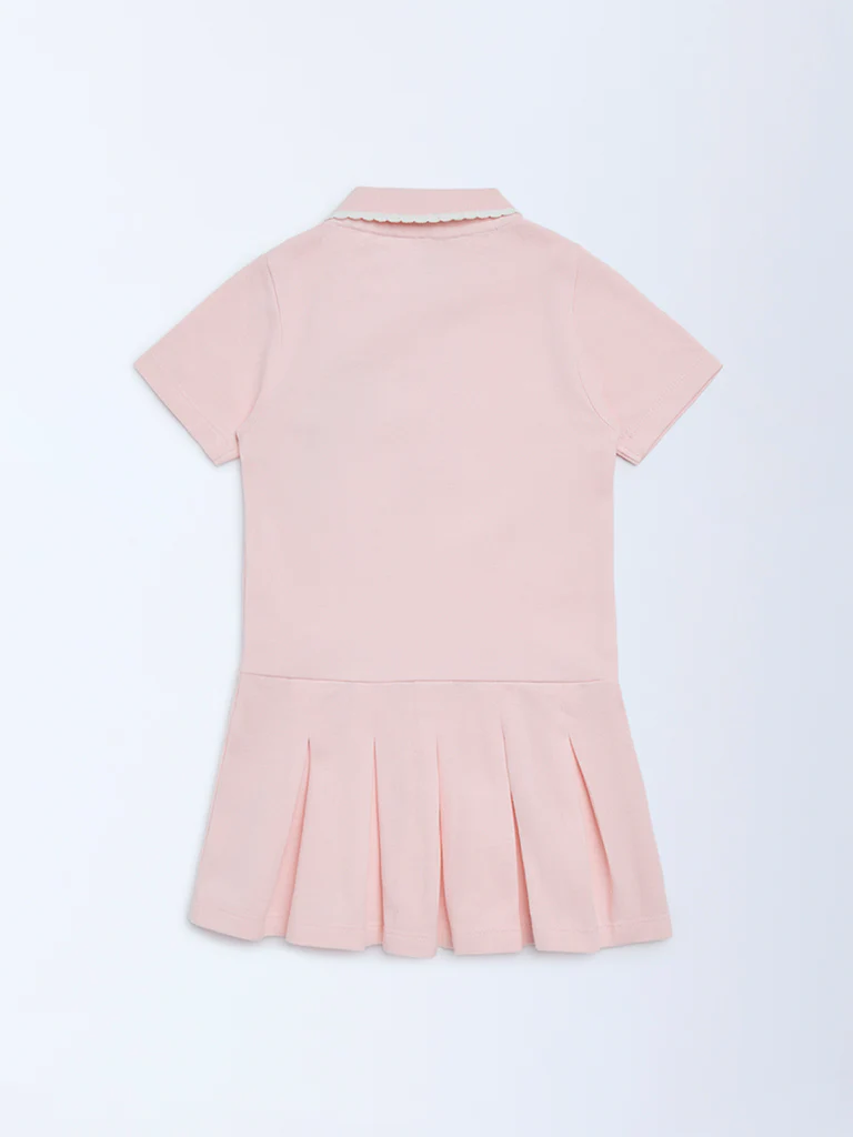HOP Kids Girls Pink Embroidered Cotton Polo Dress - Image 4
