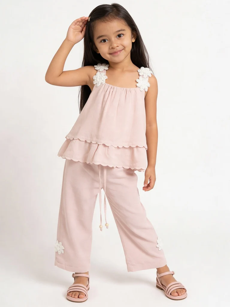 HOP Kids Girls Pink Floral Applique Top