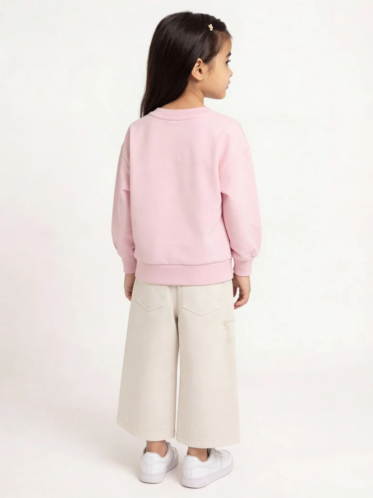 HOP Kids Girls Pink Floral Design Cotton-Blend Sweatshirt - Image 3