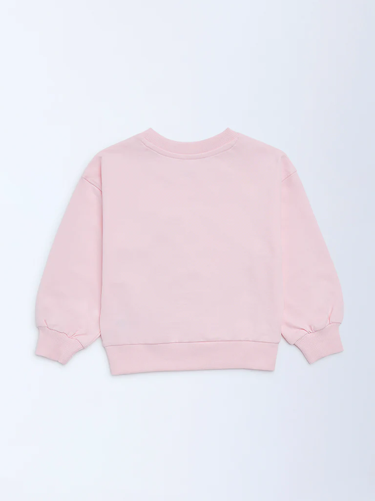 HOP Kids Girls Pink Floral Design Cotton-Blend Sweatshirt - Image 5