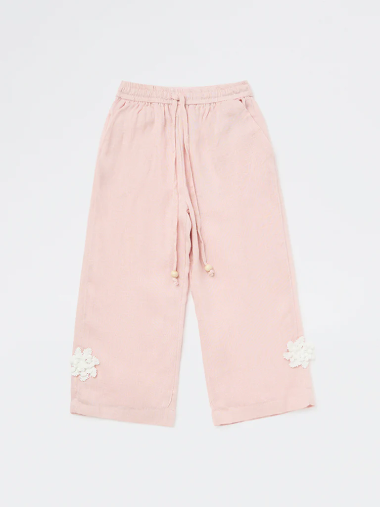 HOP Kids Girls Pink Floral Detailed High-Rise Trousers - Image 3