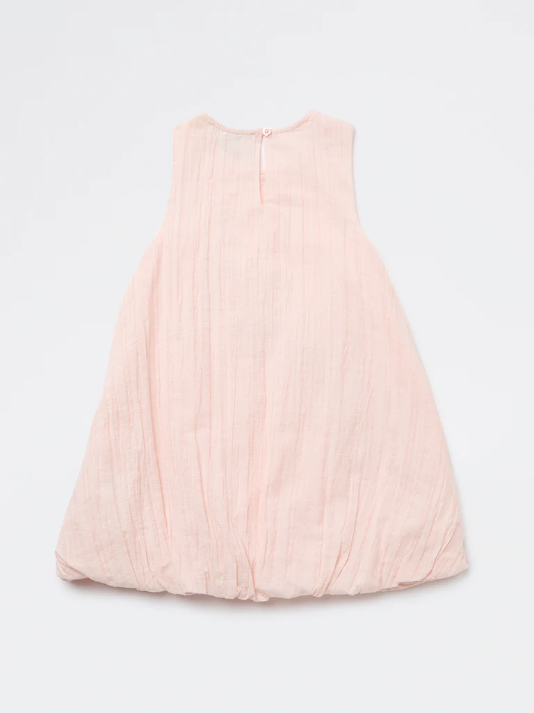HOP Kids Girls Pink Floral Embroidered Cotton Bubble Dress - Image 2