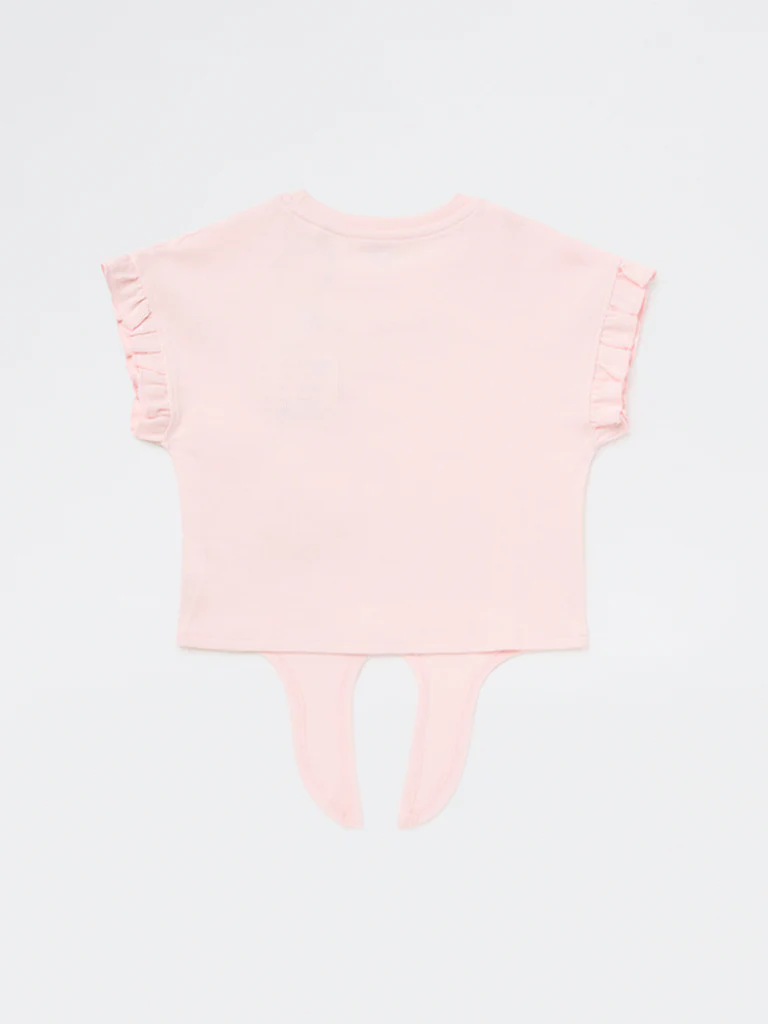 HOP Kids Girls Pink Floral Embroidered Tie-Up Cotton Top - Image 5