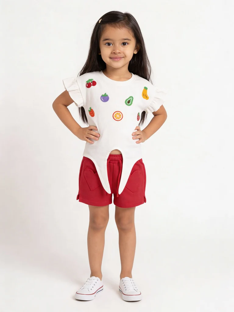 HOP Kids Girls Pink Heart Pocket Cotton Shorts