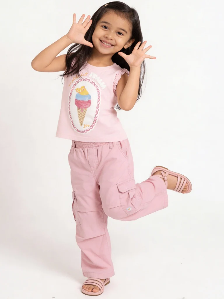 HOP Kids Girls Pink Ice-Cream Design Cotton Top