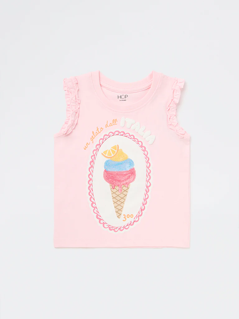 HOP Kids Girls Pink Ice-Cream Design Cotton Top - Image 4