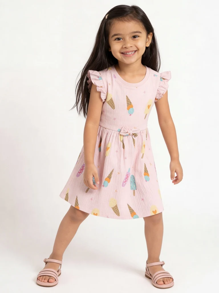 HOP Kids Girls Pink Ice-Cream Printed Cotton-Blend A-Line Dress