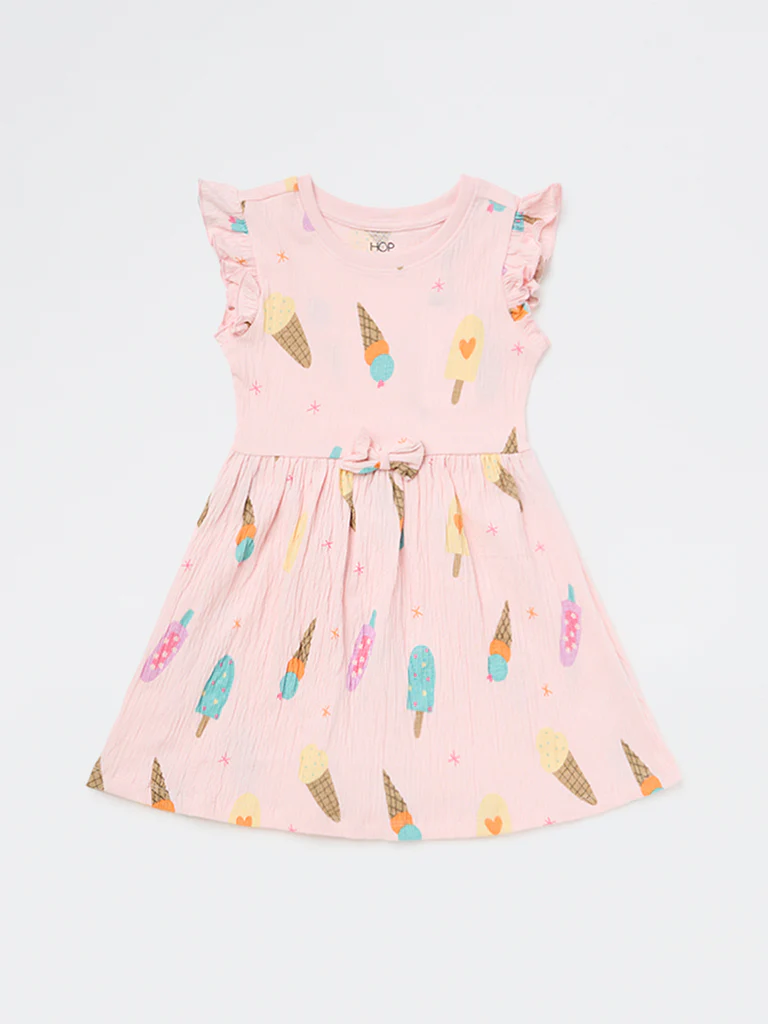 HOP Kids Girls Pink Ice-Cream Printed Cotton-Blend A-Line Dress - Image 4