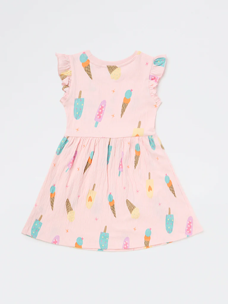 HOP Kids Girls Pink Ice-Cream Printed Cotton-Blend A-Line Dress - Image 5