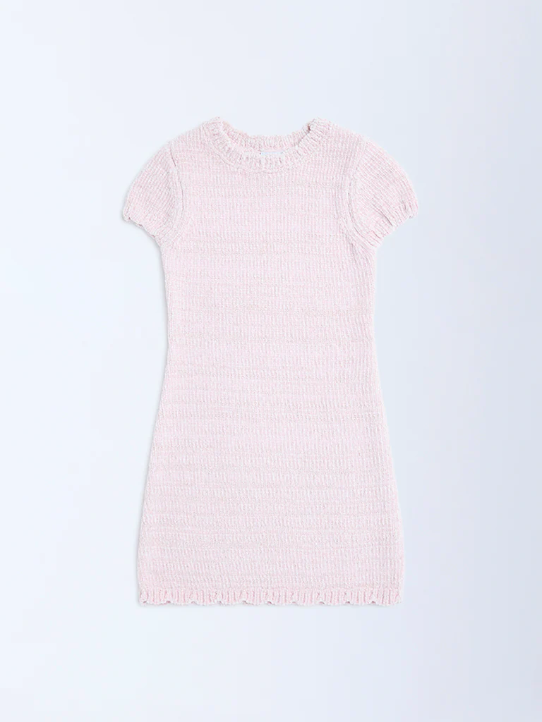 HOP Kids Girls Pink Knitted Bodycon Dress - Image 2