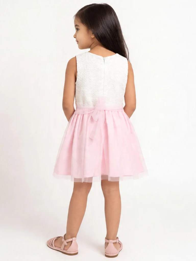 HOP Kids Girls Pink Lace Design A-Line Dress - Image 2