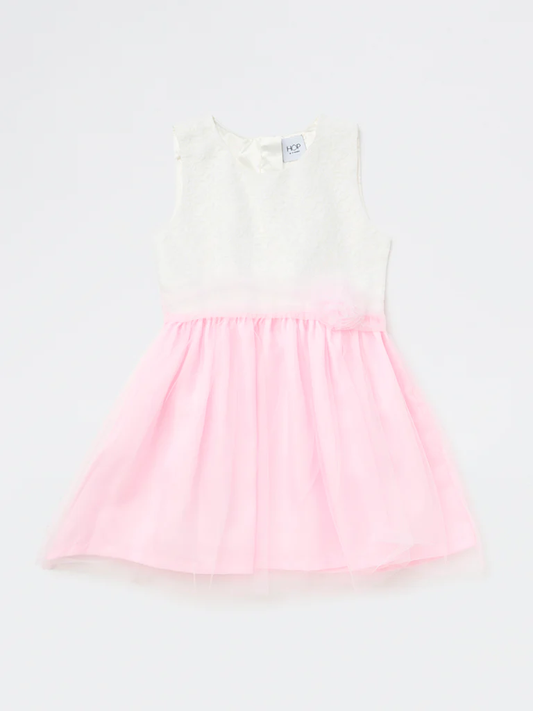 HOP Kids Girls Pink Lace Design A-Line Dress - Image 3