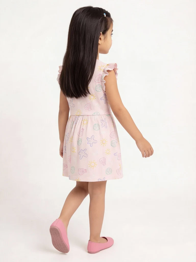 HOP Kids Girls Pink Printed Cotton-Blend A-Line Dress - Image 3