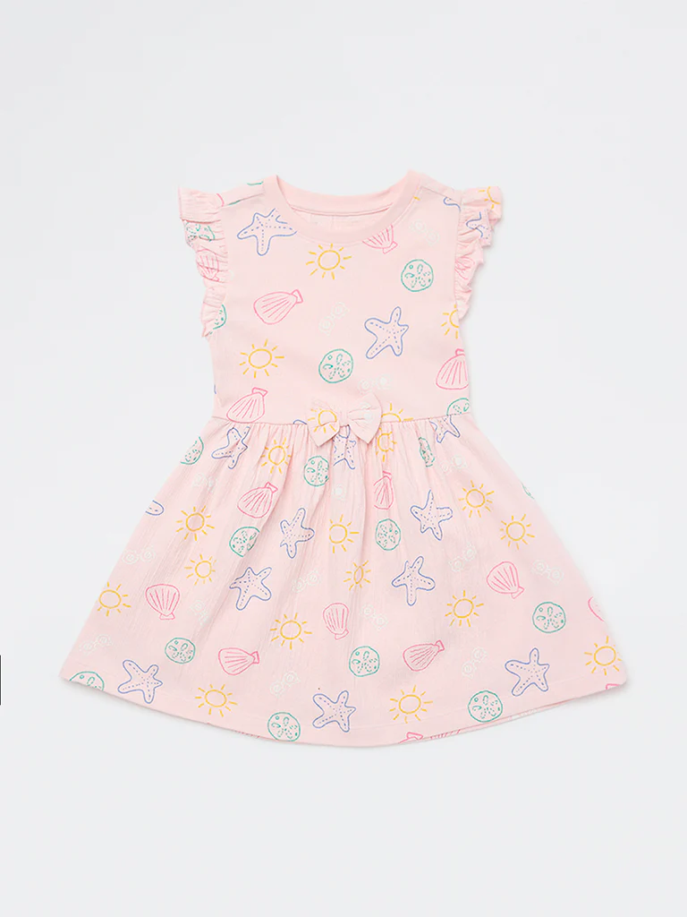 HOP Kids Girls Pink Printed Cotton-Blend A-Line Dress - Image 4