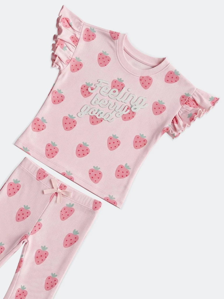 HOP Kids Girls Pink Printed Cotton T-Shirt and Pant Set - Image 5