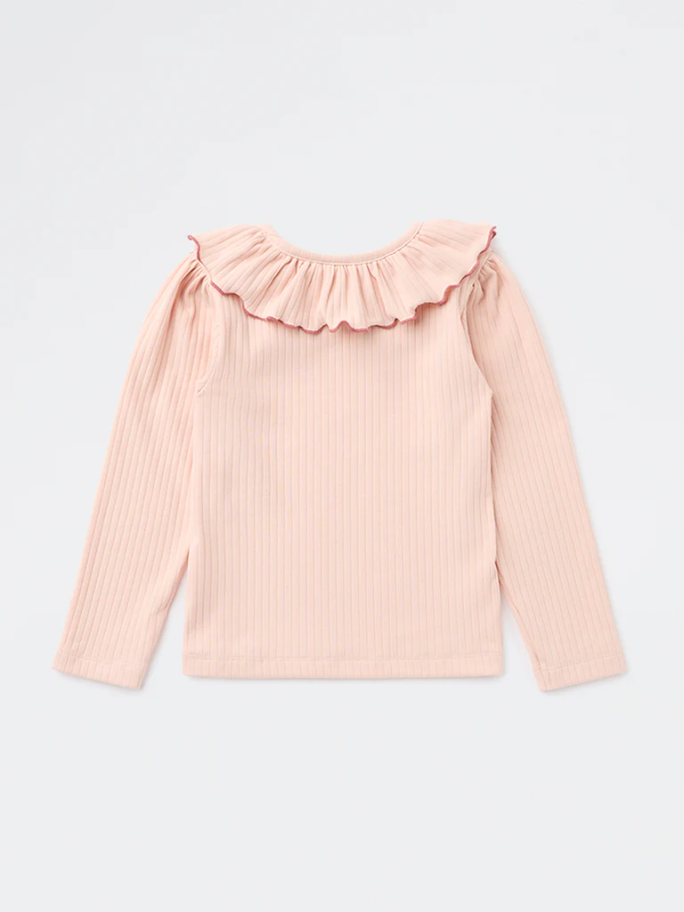 HOP Kids Girls Pink Ribbed Bow-Detail Cotton-Blend Top - Image 5