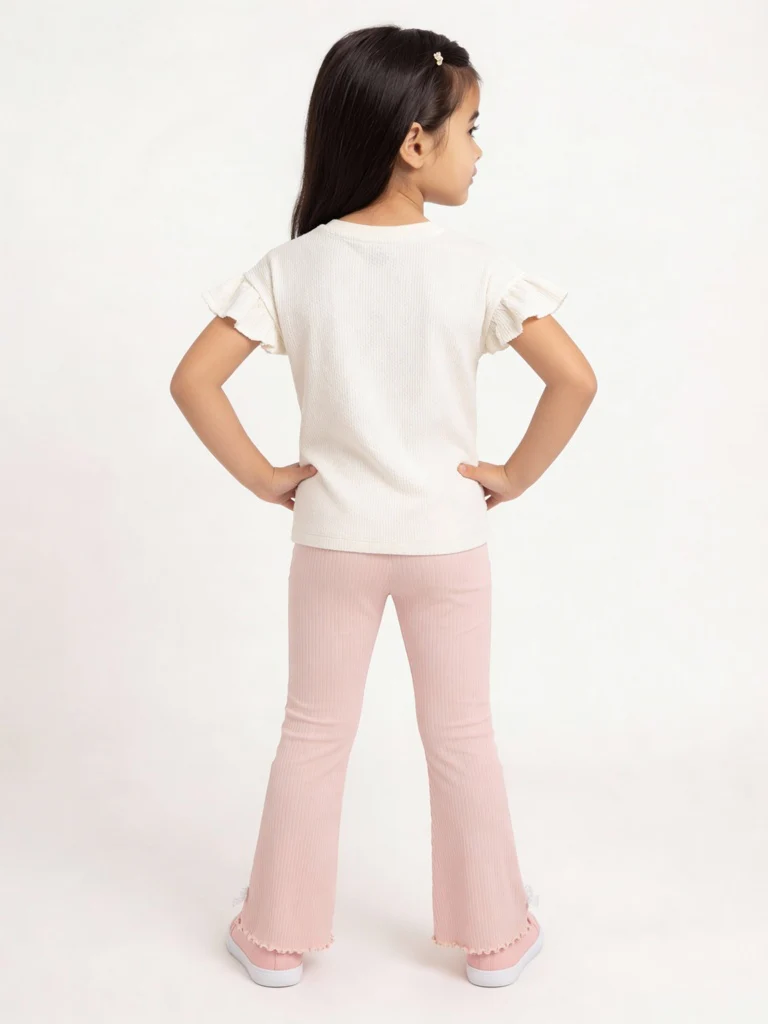 HOP Kids Girls Pink Ribbed High-Rise Cotton-Blend Leggings - Image 2