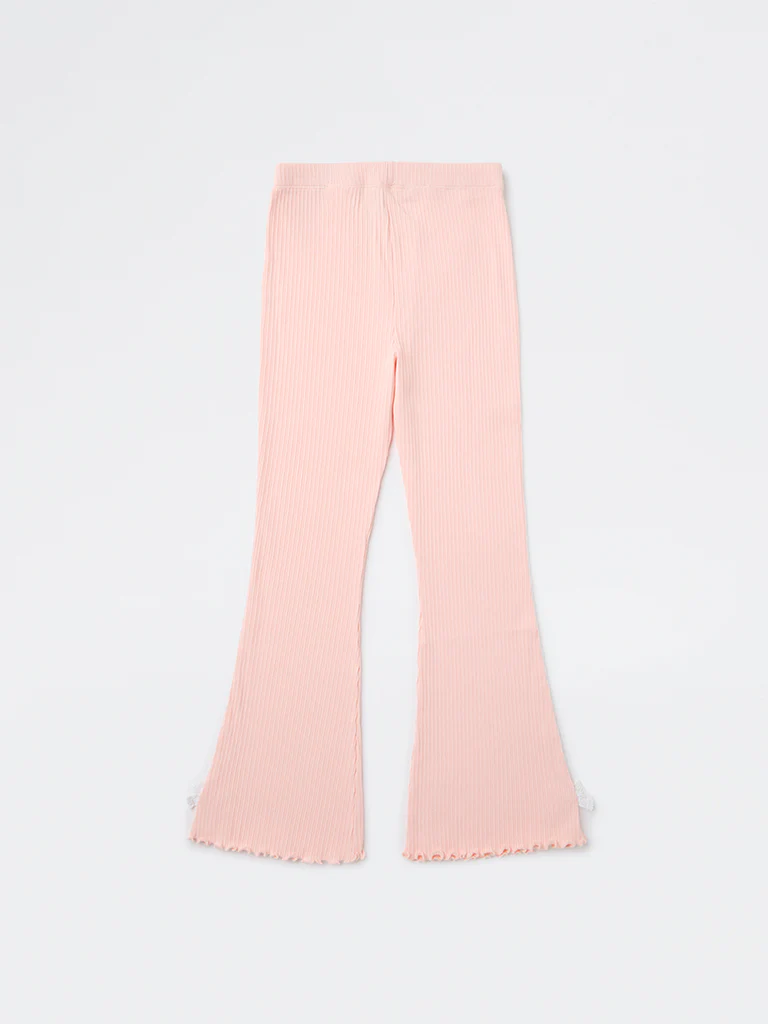 HOP Kids Girls Pink Ribbed High-Rise Cotton-Blend Leggings - Image 4