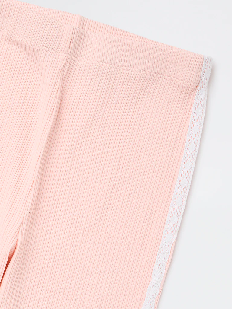 HOP Kids Girls Pink Ribbed High-Rise Cotton-Blend Leggings - Image 5