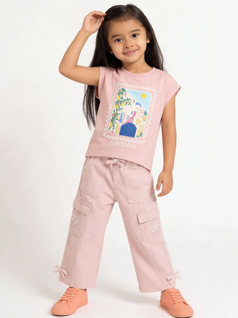 HOP Kids Girls Pink Scenic-Printed Cotton T-Shirt