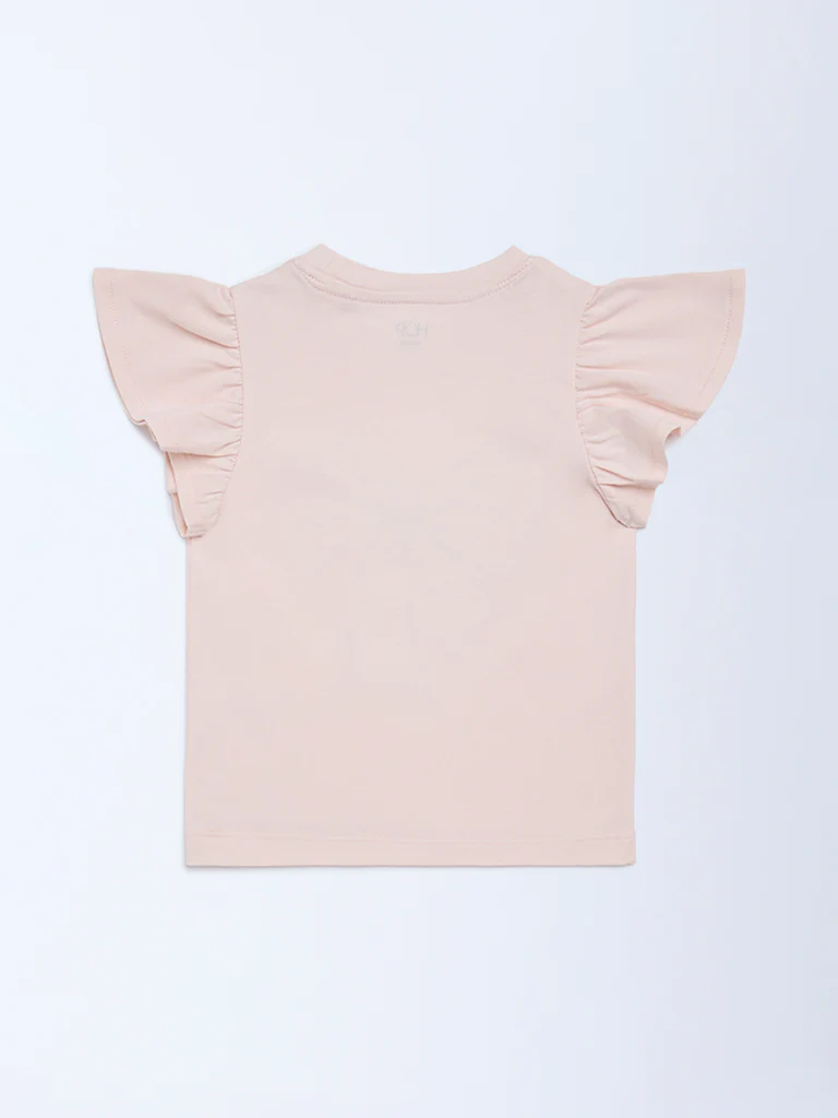 HOP Kids Girls Pink Sequin Bow Design Cotton Top - Image 5