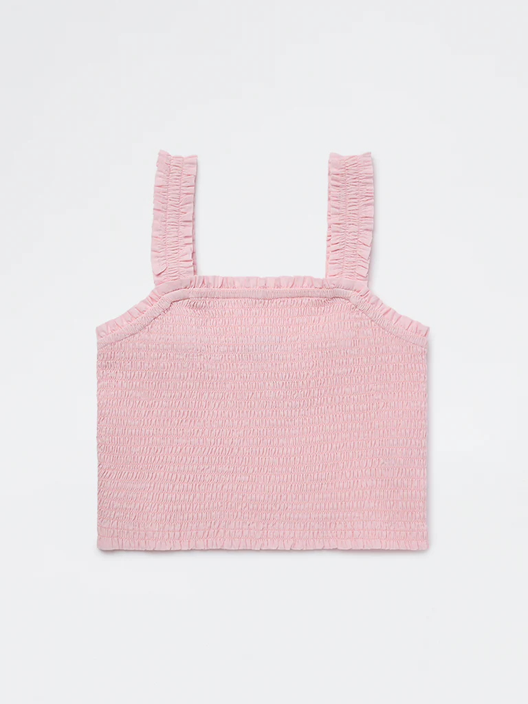 HOP Kids Girls Pink Smocked Cotton Top - Image 3