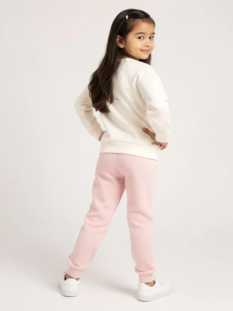 HOP Kids Girls Pink Solid High-Rise Cotton-Blend Joggers - Image 3
