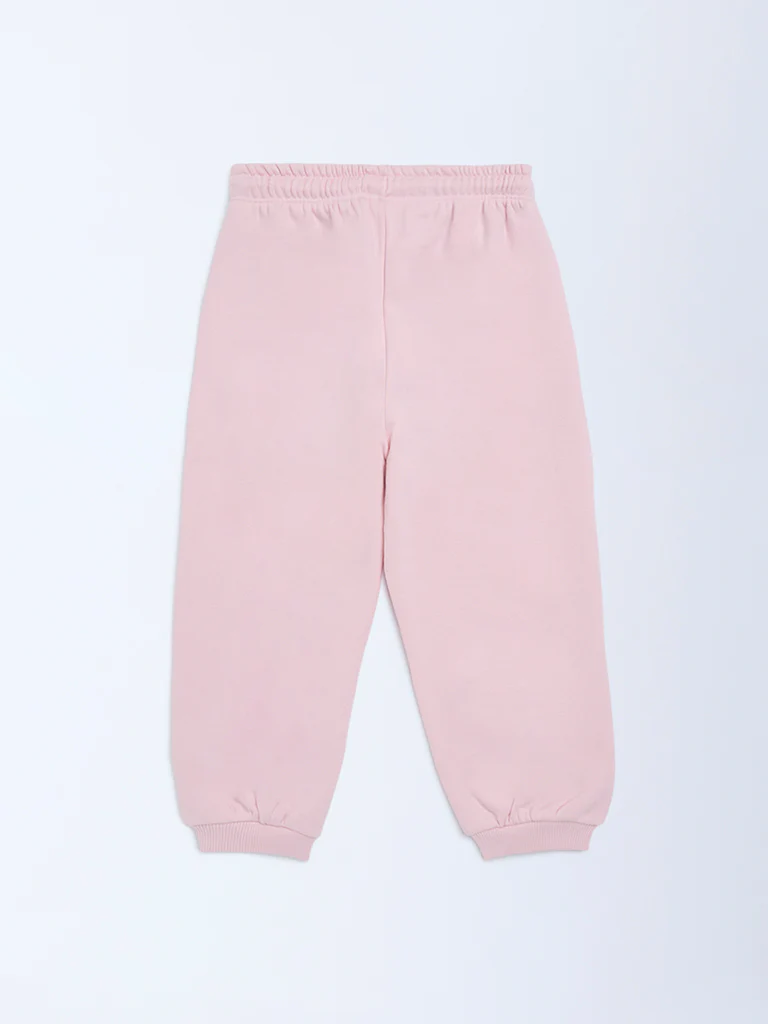 HOP Kids Girls Pink Solid High-Rise Cotton-Blend Joggers - Image 5