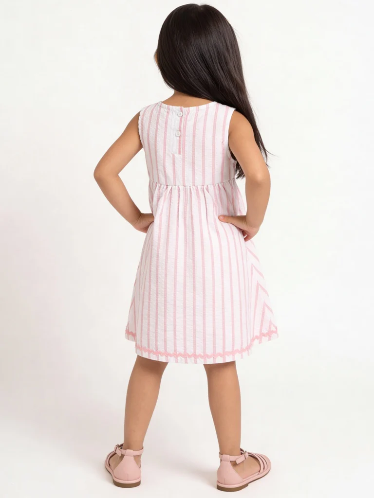 HOP Kids Girls Pink Striped Cotton-Blend A-Line Dress - Image 3
