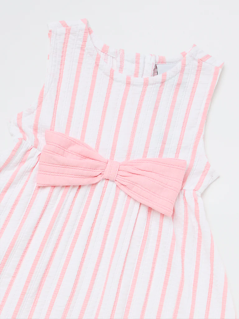 HOP Kids Girls Pink Striped Cotton-Blend A-Line Dress - Image 6