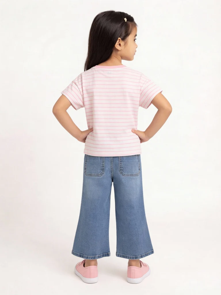 HOP Kids Girls Pink Striped Cotton T-Shirt - Image 3