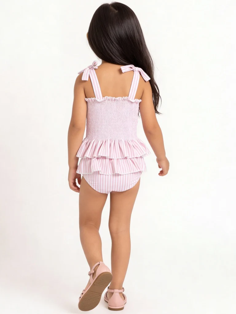 HOP Kids Girls Pink Striped Top with Skort Swim Set - Image 3