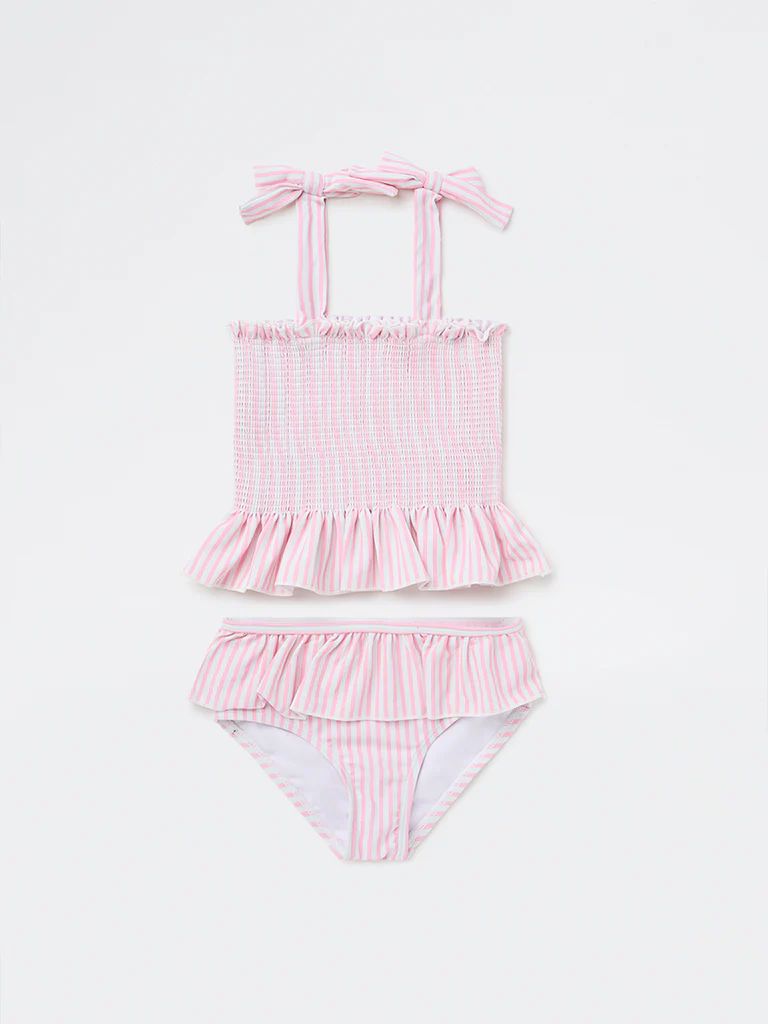 HOP Kids Girls Pink Striped Top with Skort Swim Set - Image 4