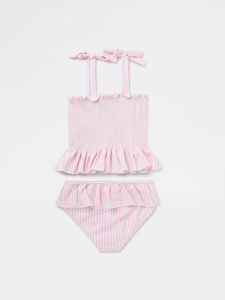 HOP Kids Girls Pink Striped Top with Skort Swim Set - Image 5