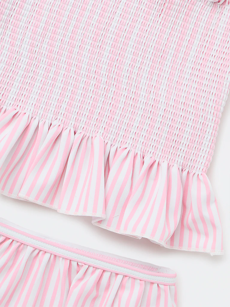 HOP Kids Girls Pink Striped Top with Skort Swim Set - Image 6