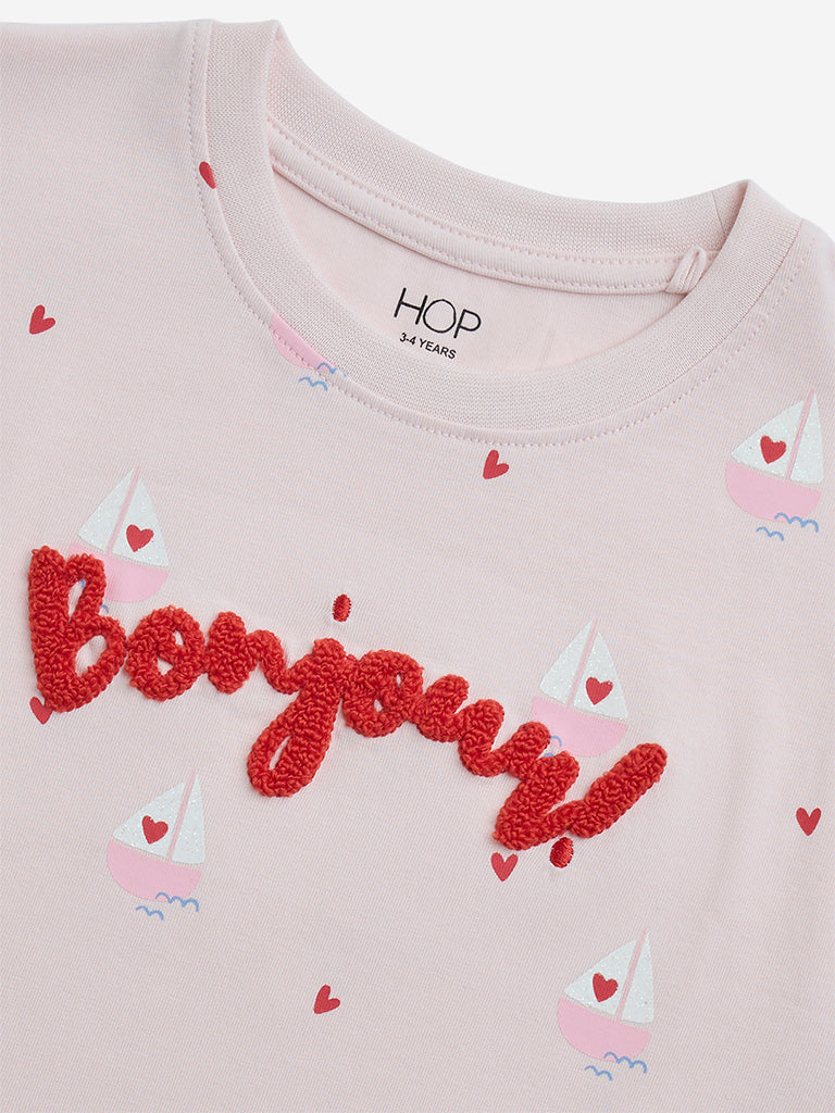 HOP Kids Girls Pink Text Design Cotton T-Shirt - Image 5
