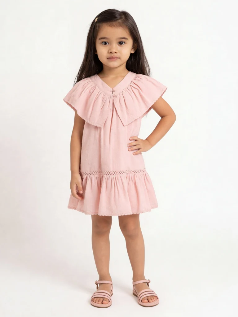 HOP Kids Girls Pink Textured Cotton A-Line Dress