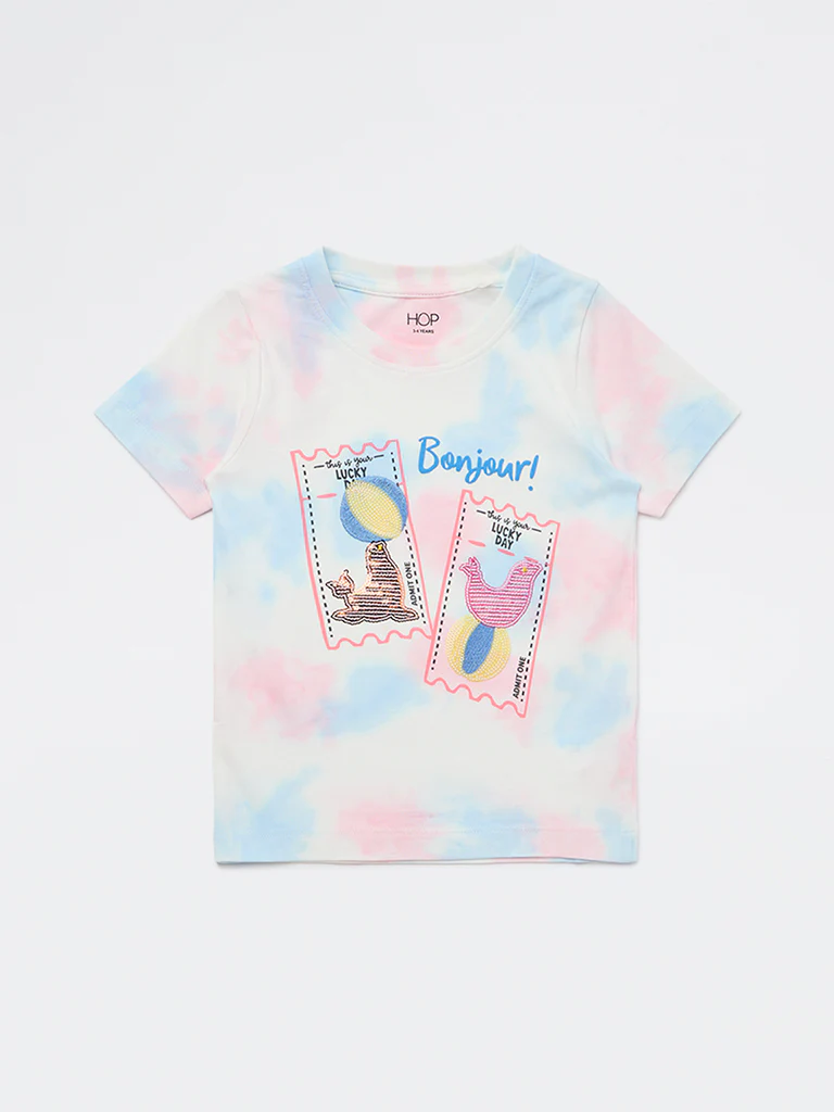 HOP Kids Girls Pink Tie-Dye Cotton T-Shirt - Image 4
