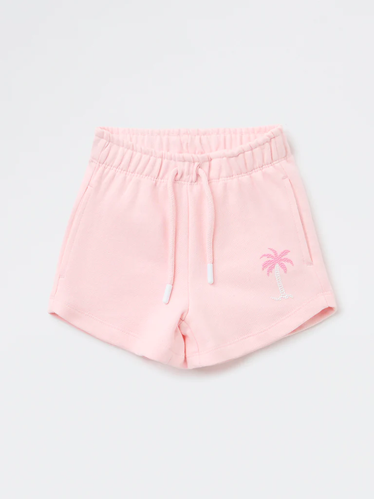 HOP Kids Girls Pink Tropical-Inspired High-Rise Cotton Shorts - Image 4