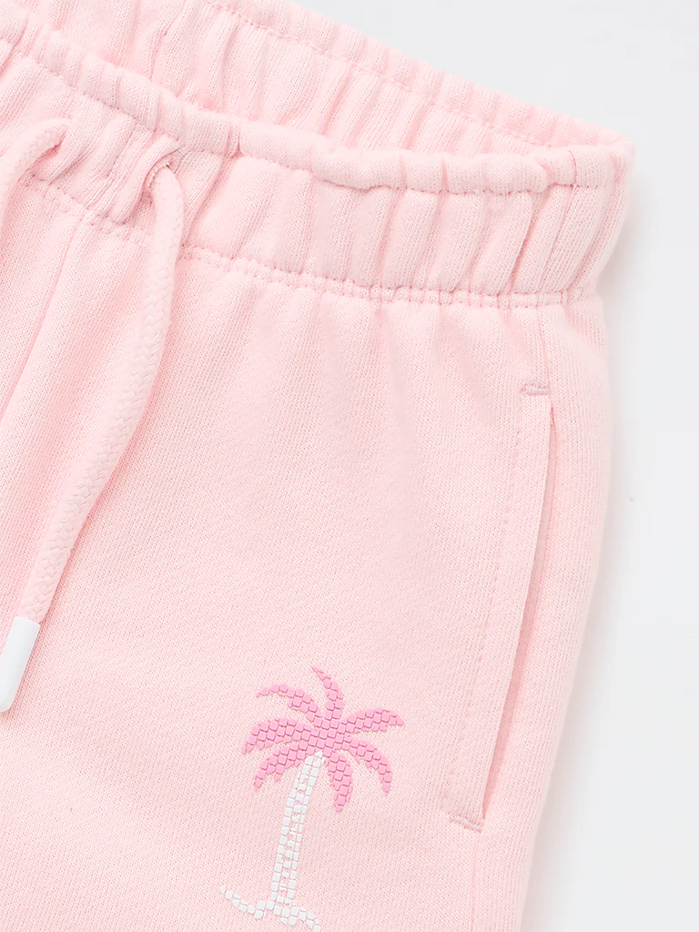 HOP Kids Girls Pink Tropical-Inspired High-Rise Cotton Shorts - Image 6