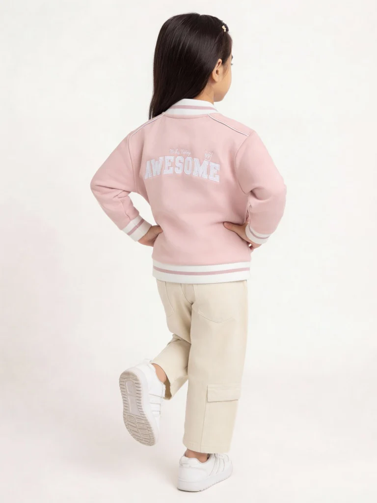 HOP Kids Girls Pink Typographic Jacket - Image 3
