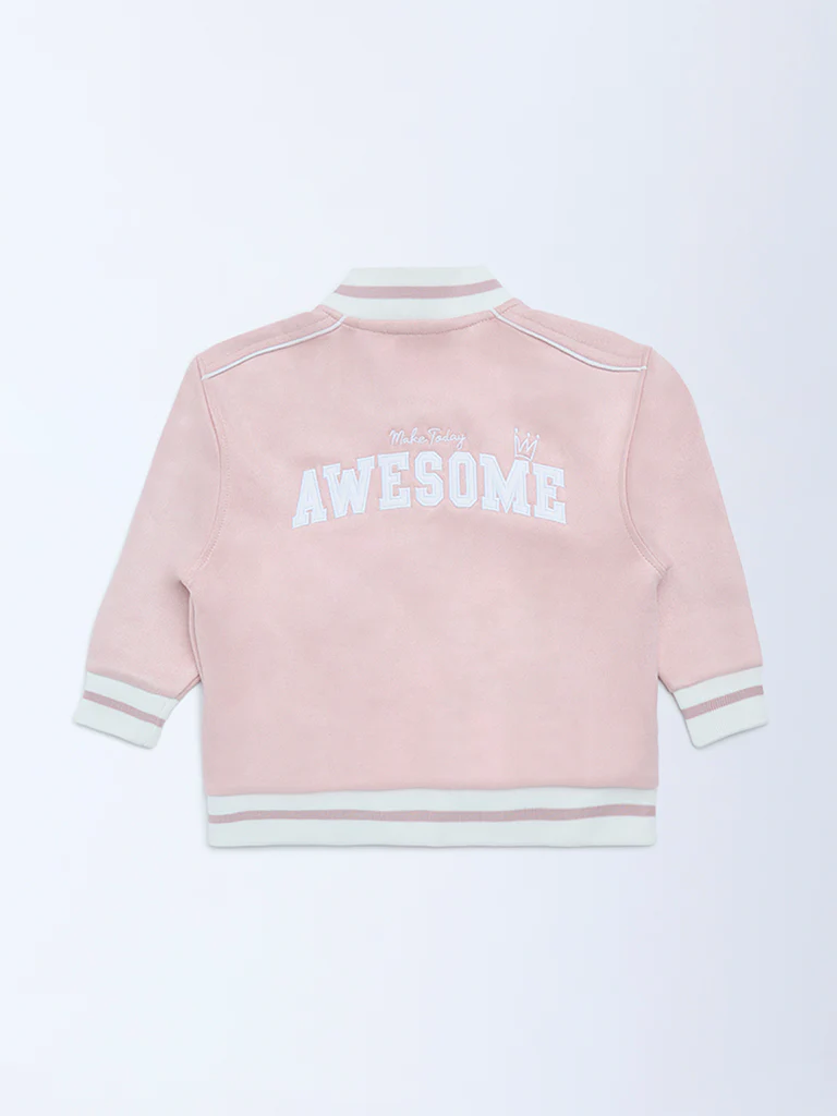HOP Kids Girls Pink Typographic Jacket - Image 5