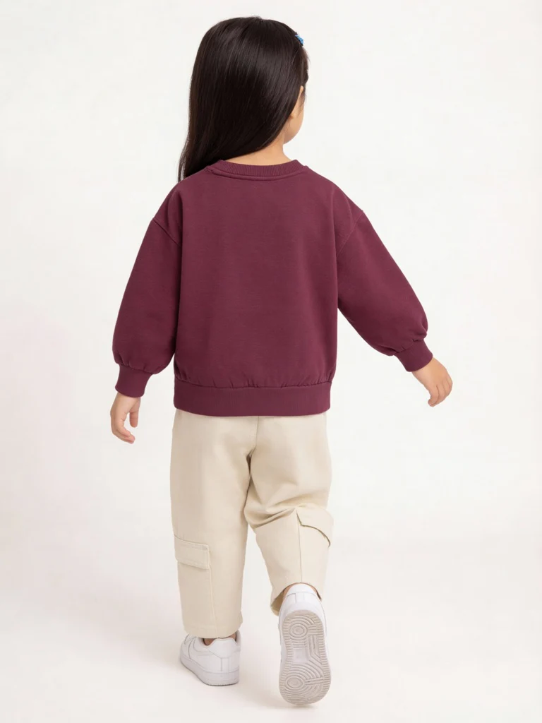 HOP Kids Girls Plum Animal Embroidered Cotton-Blend Sweatshirt - Image 2