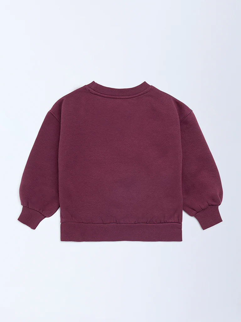 HOP Kids Girls Plum Animal Embroidered Cotton-Blend Sweatshirt - Image 4