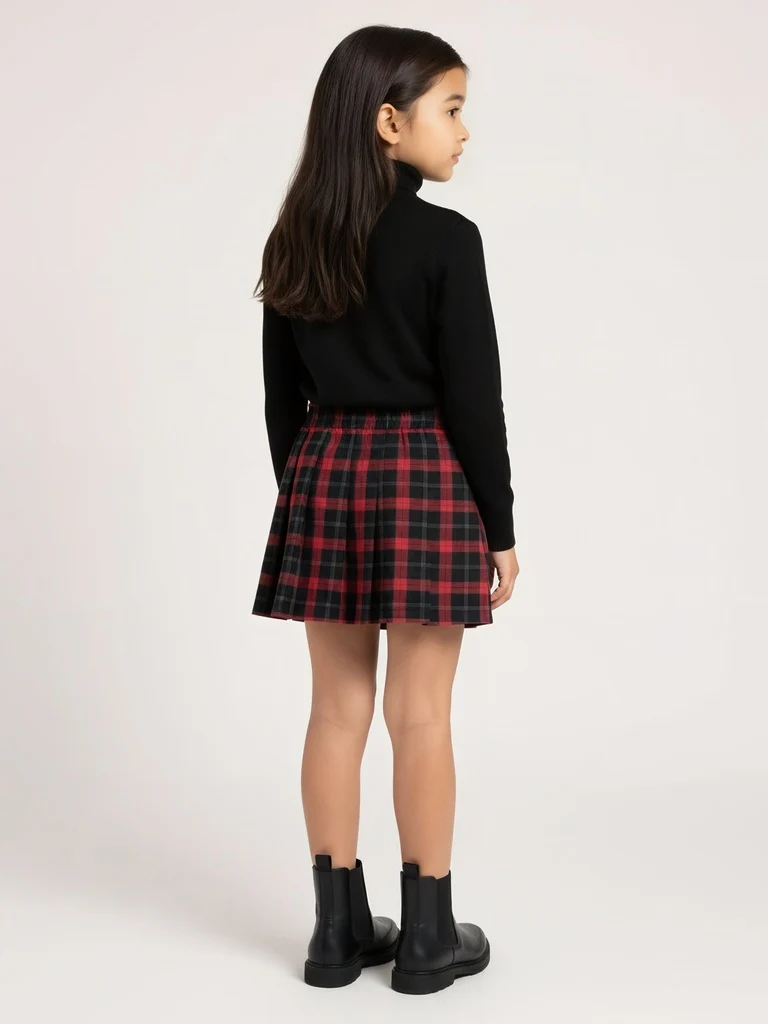 HOP Kids Girls Red and Black Checkered High-Rise Skirt - Image 2